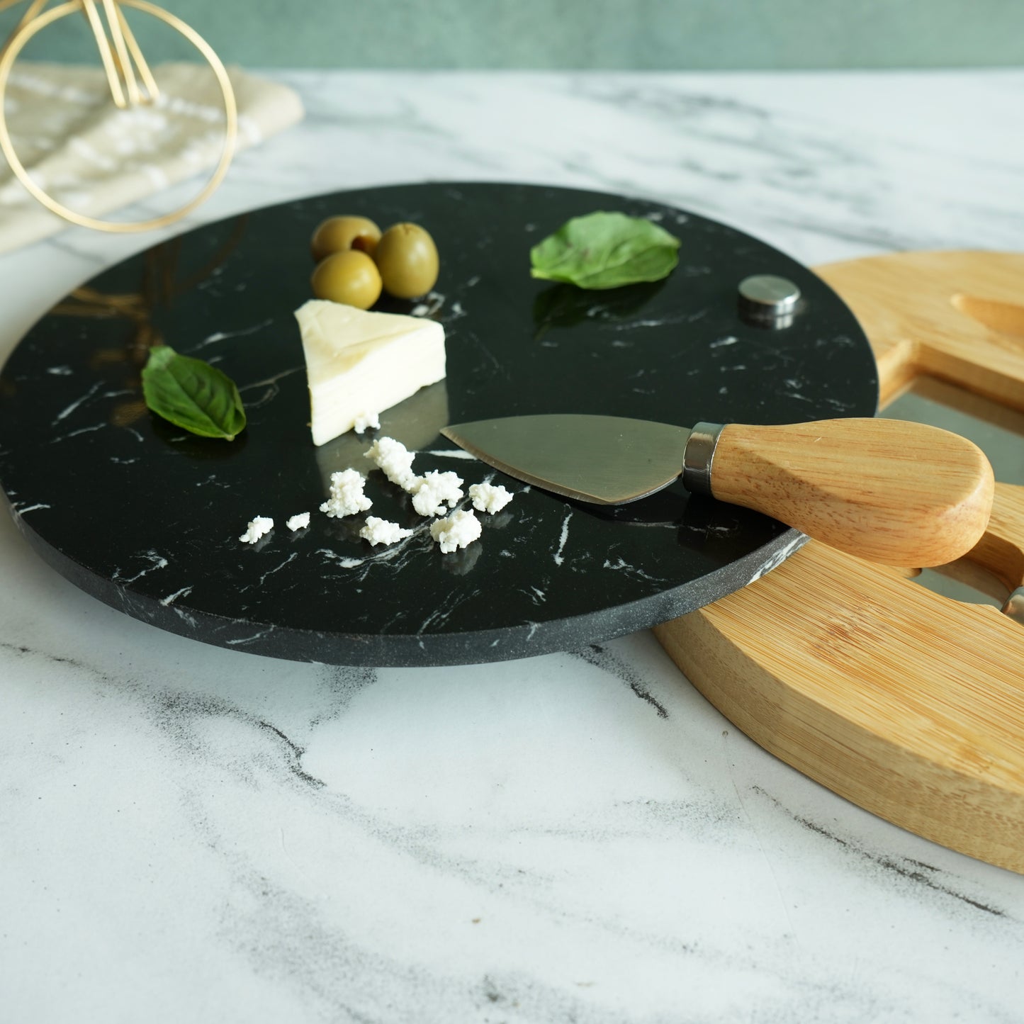 Cheese Knife Set with Marble Board - Black