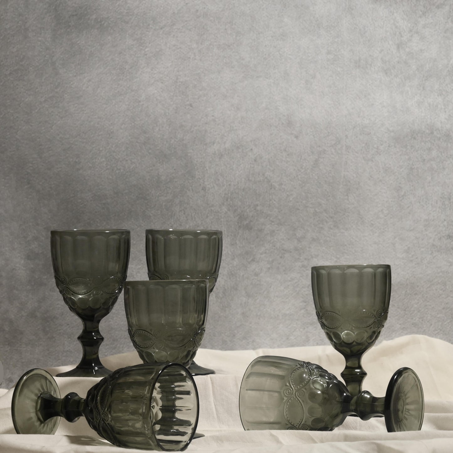 Gray Tinted Textured Cocktail Glass- Broad- Set of 6