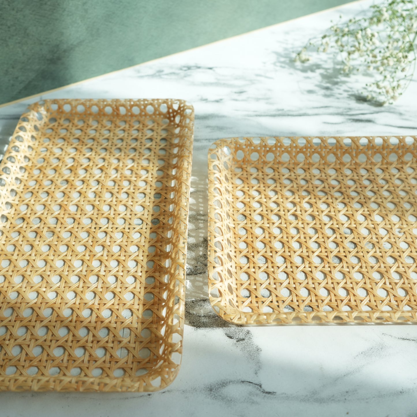 Rattan Ribbed Acrylic Serving Tray- Oblong set
