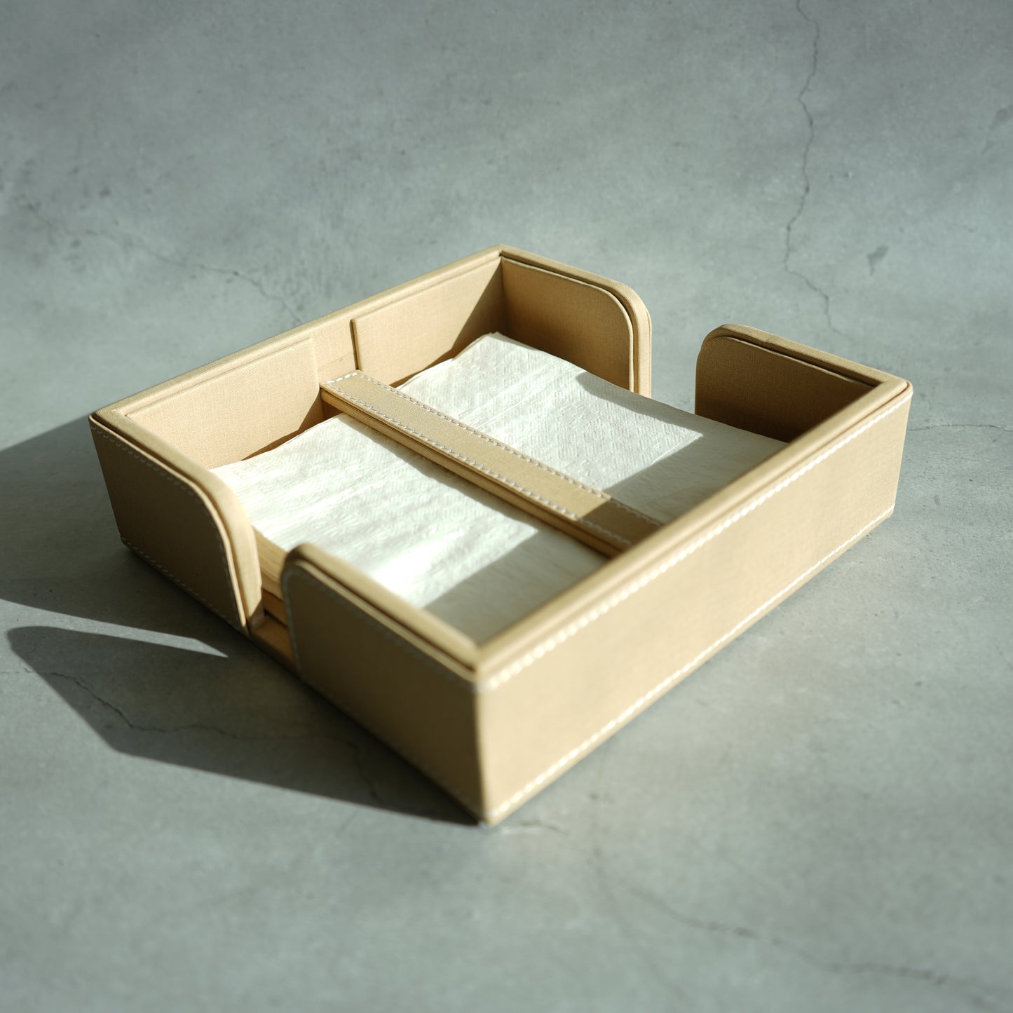 Sand Beige PU Leather Tissue Holder with Weighted Bar