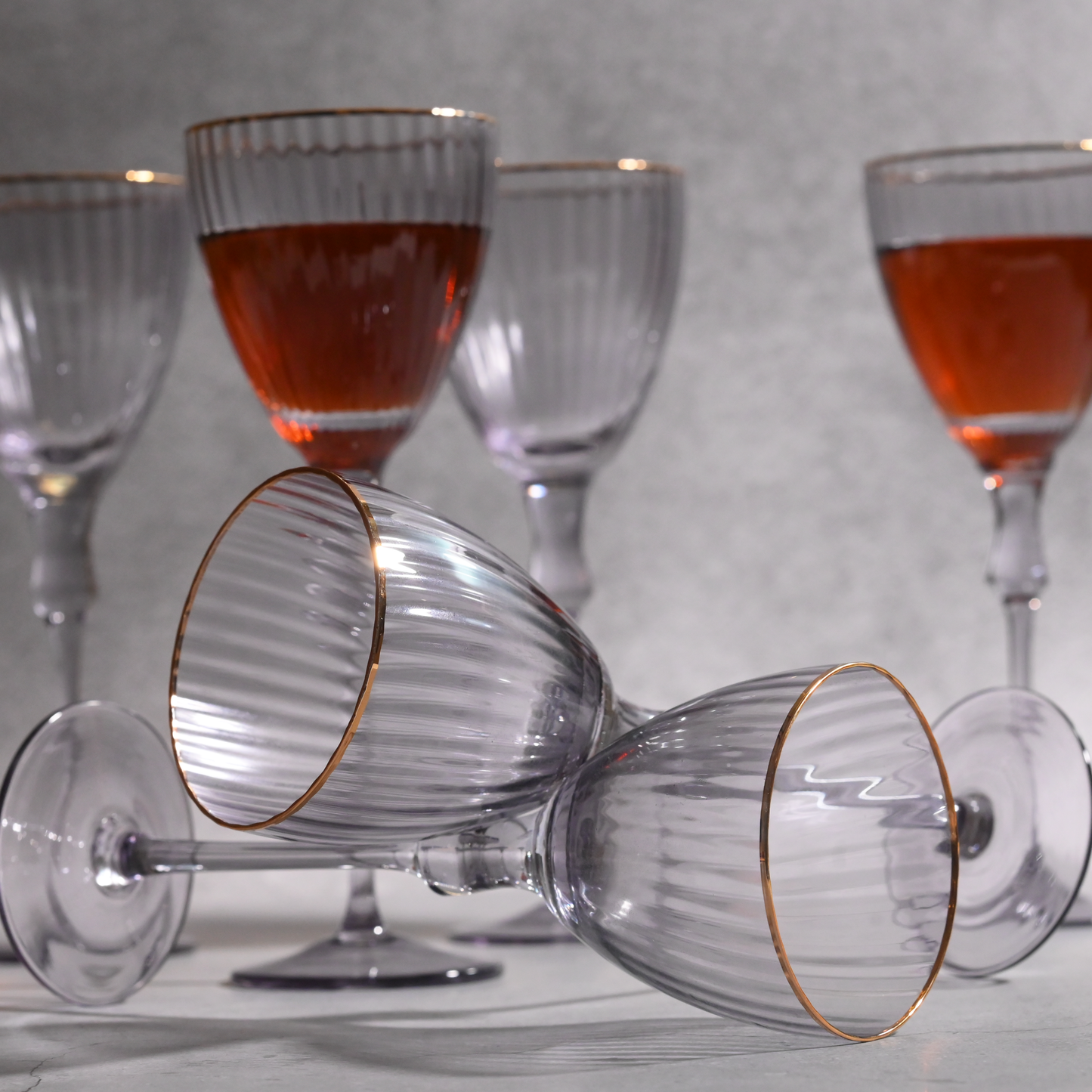 Gray Tinted Ribbed Wine Glass- Set of 6