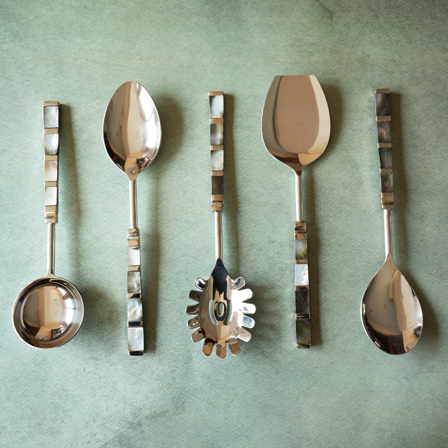 Black Mother-of- Pearl Stainless Steel Spaghetti Serving Spoon