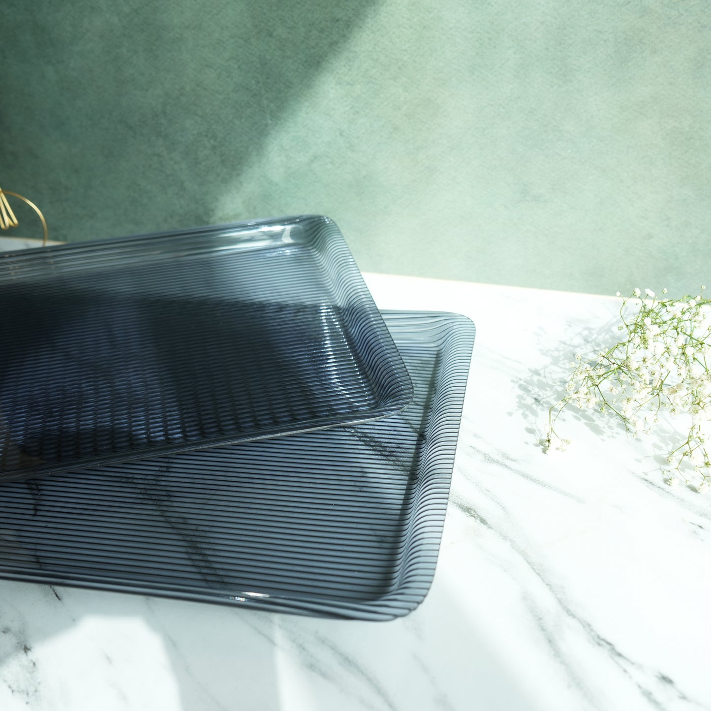 Aqua Ribbed Acrylic Serving Tray- Jumbo set
