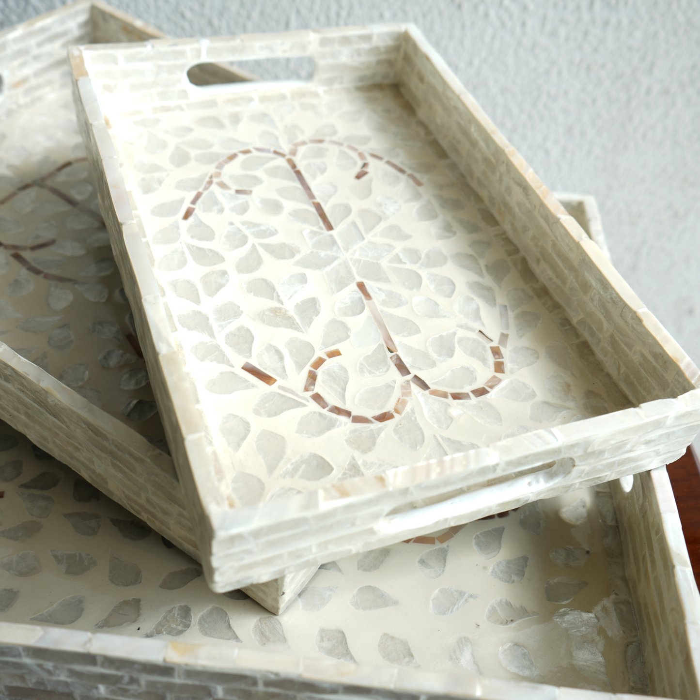 Large Rectangular Mother-of-Pearl Serving Tray - Pearl White