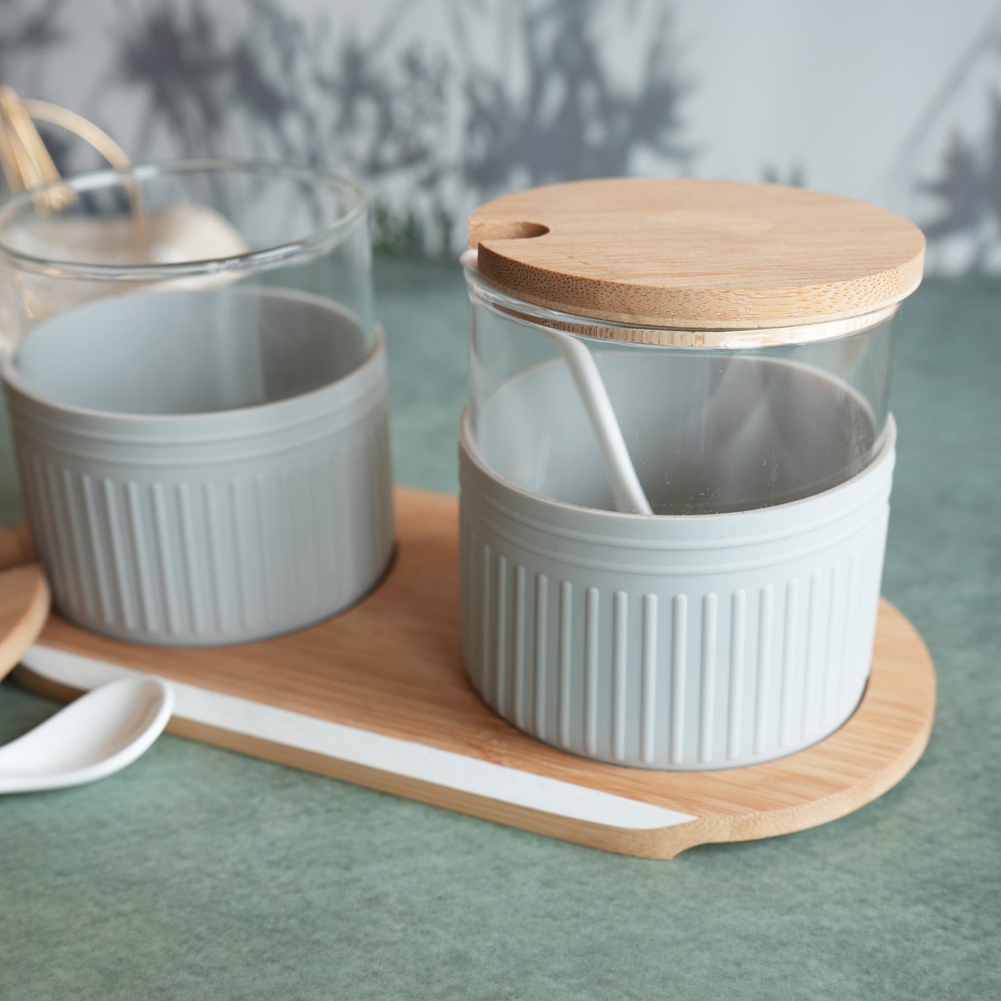 Set of 2 Wooden Pickle Jars- Gray