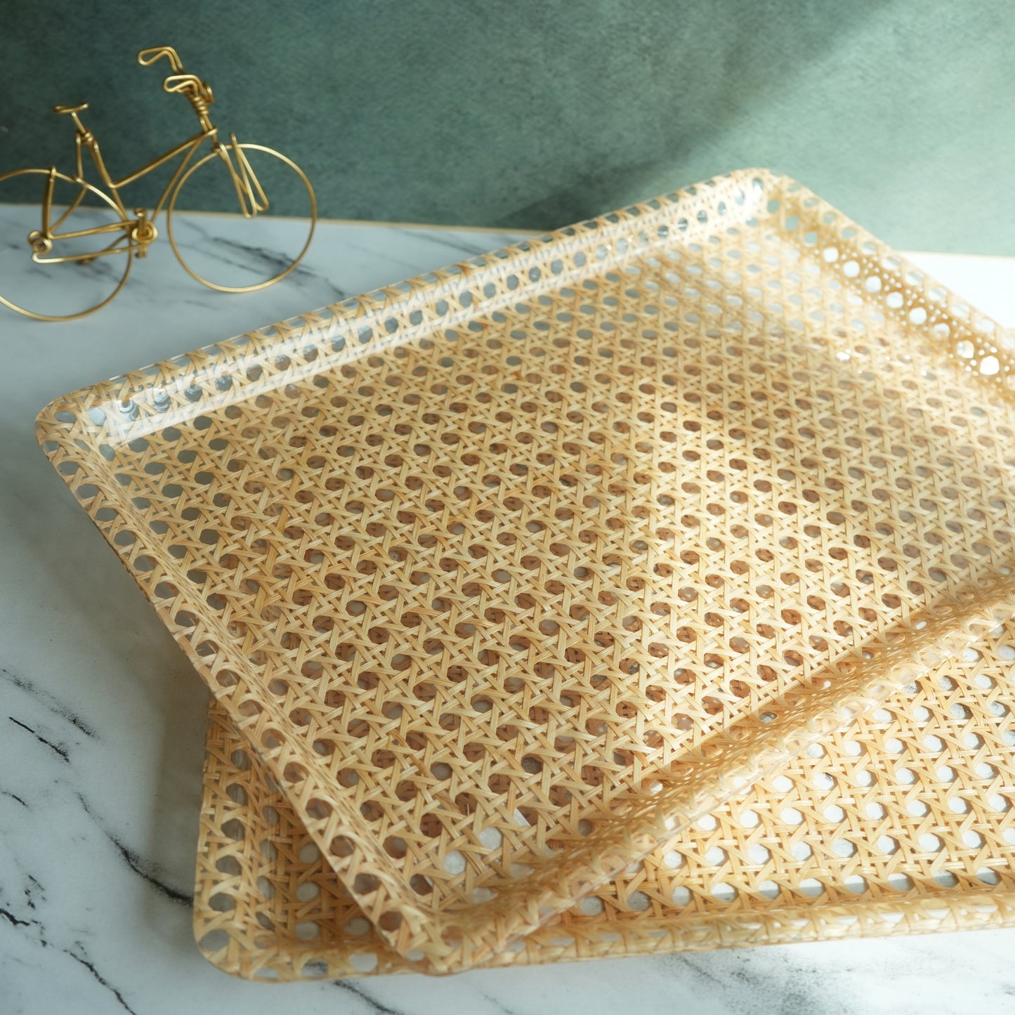Rattan Ribbed Acrylic Serving Tray- Jumbo set