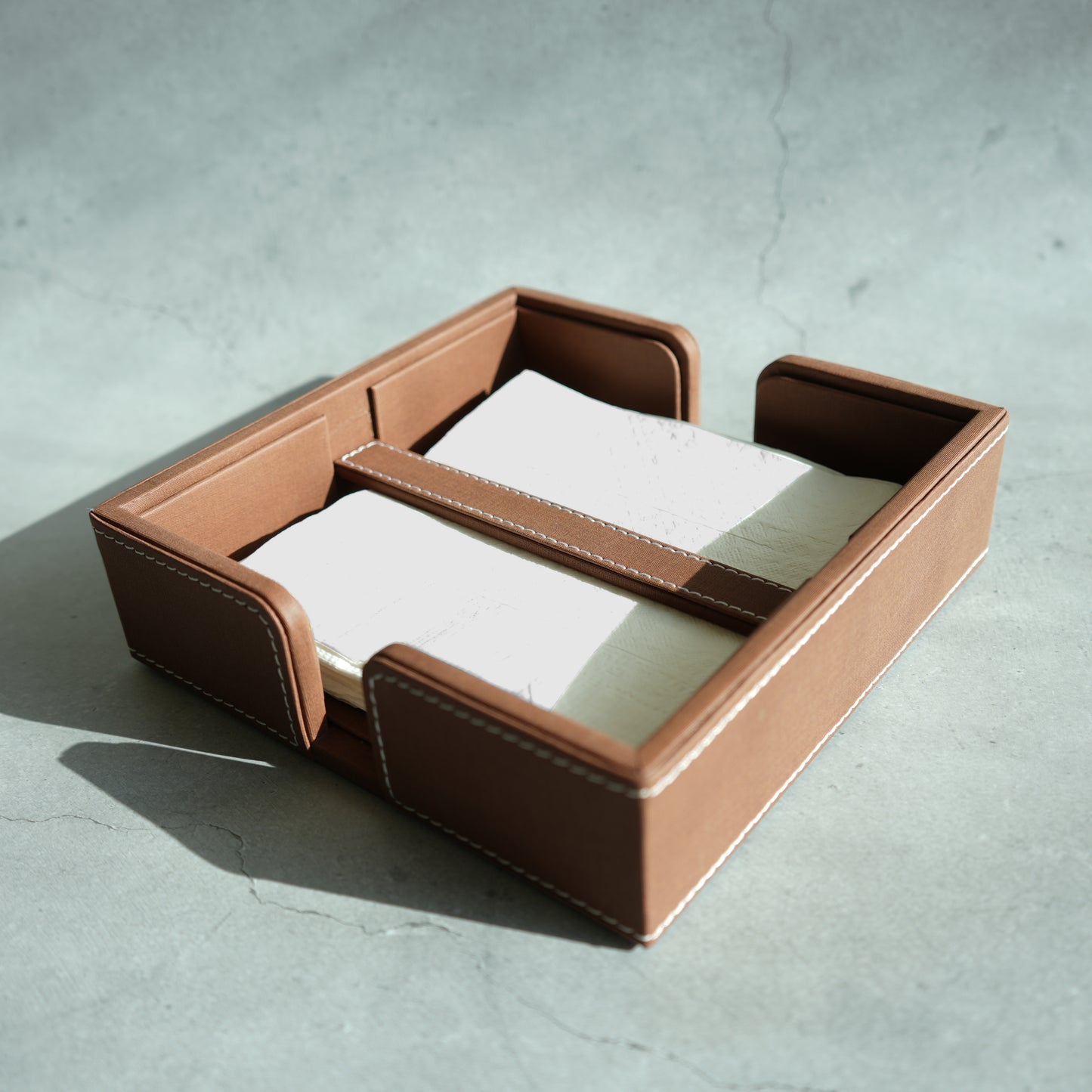 Umber Brown PU Leather Tissue Holder with Weighted Bar
