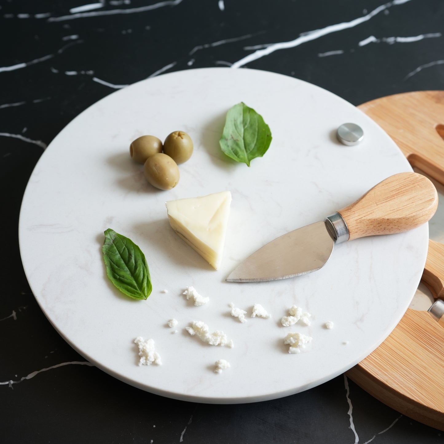 Cheese Knife Set with Marble Board - White