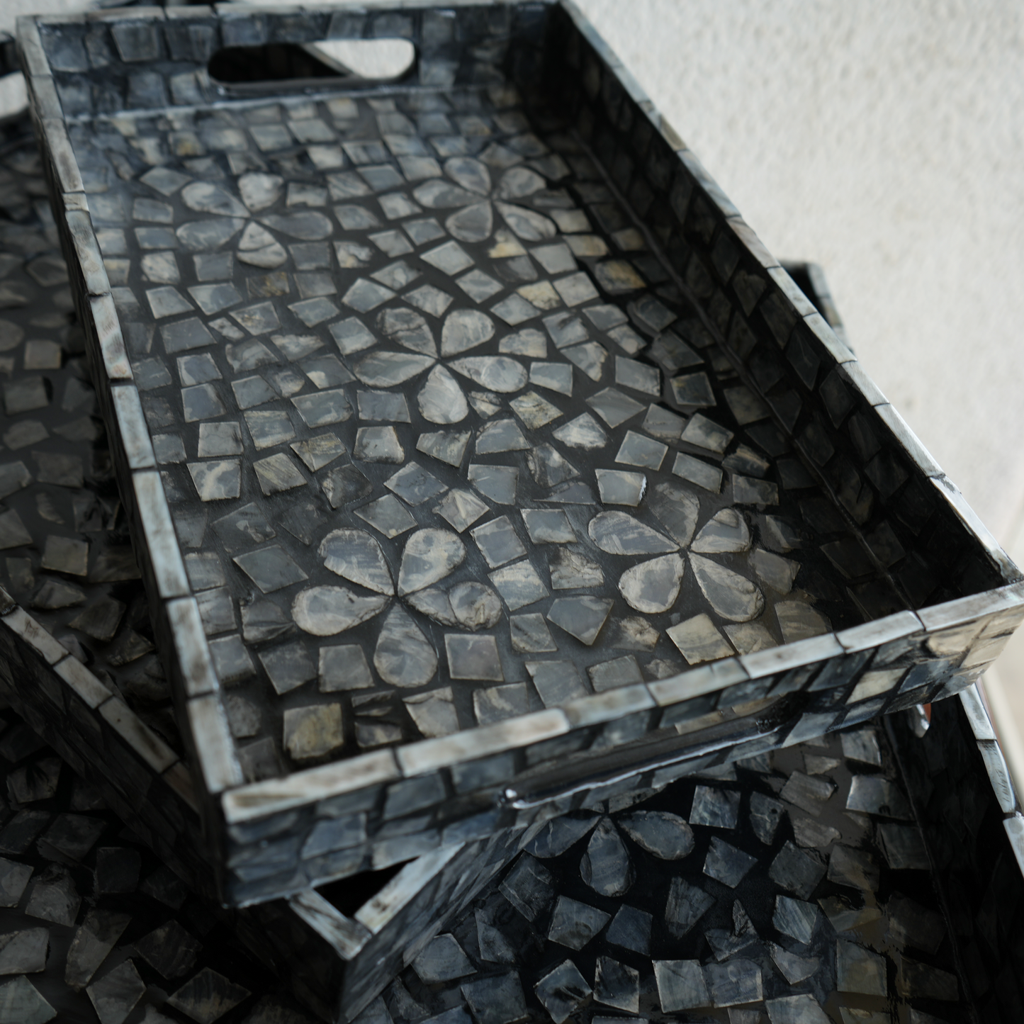 Large Rectangular Mother-of-Pearl Serving Tray - Noir