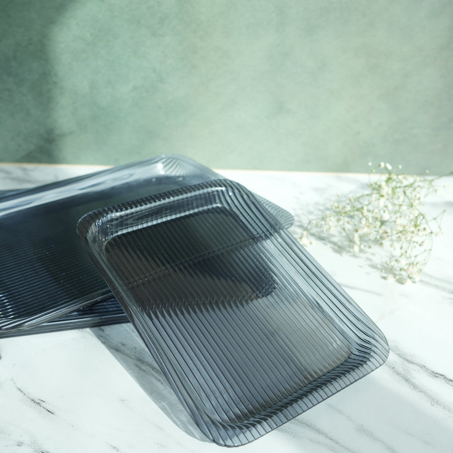 Aqua Ribbed Acrylic Serving Tray- Regular set