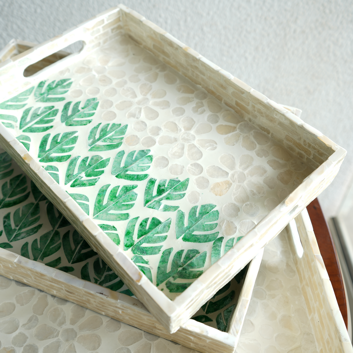 Large Rectangular Mother-of-Pearl Serving Tray - Botanic