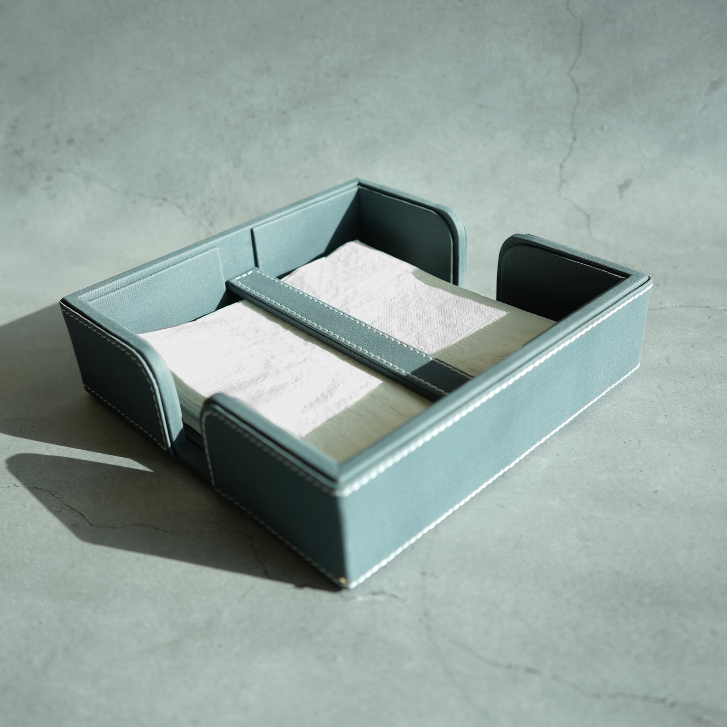 Powder Blue PU Leather Tissue Holder with Weighted Bar
