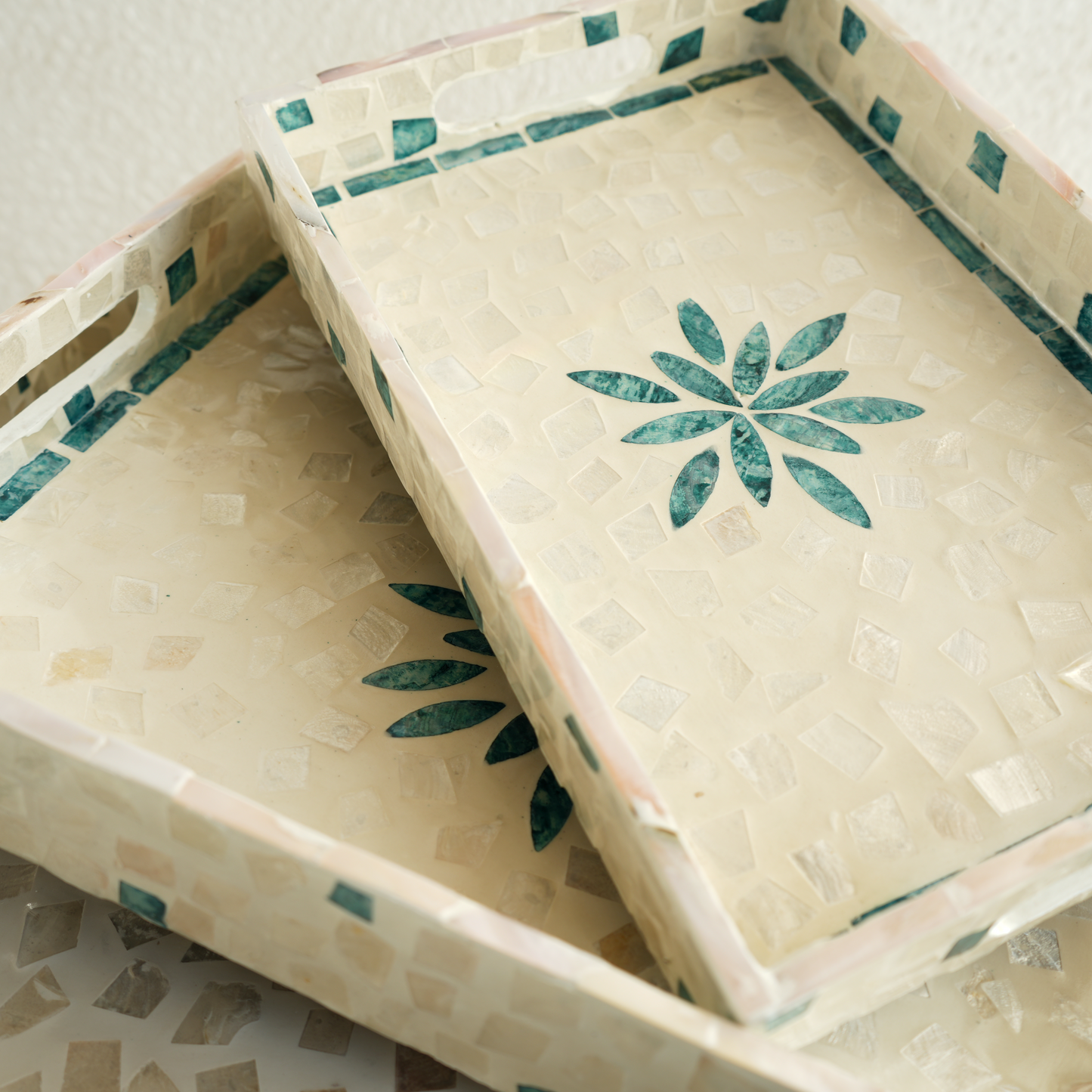 Small Rectangular Mother-of-Pearl Serving Tray - Aqua