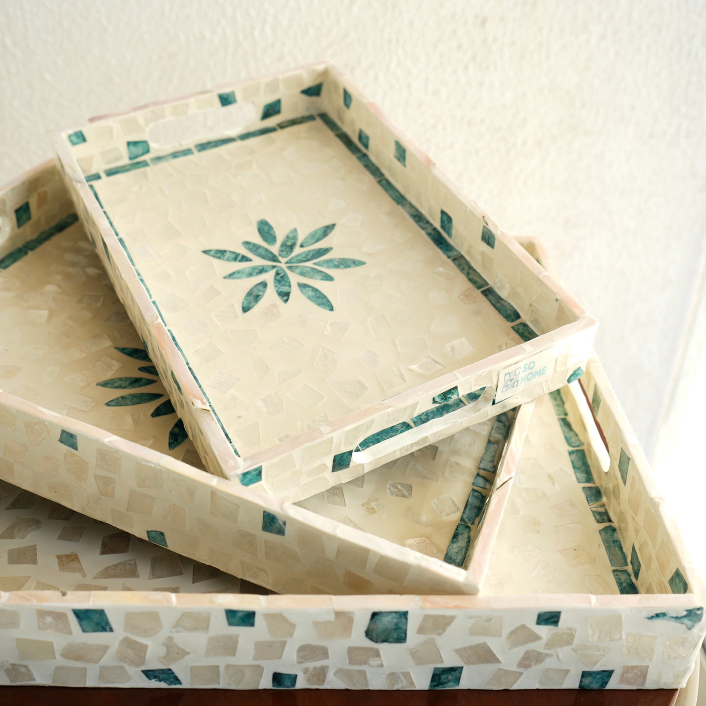 Small Rectangular Mother-of-Pearl Serving Tray - Aqua