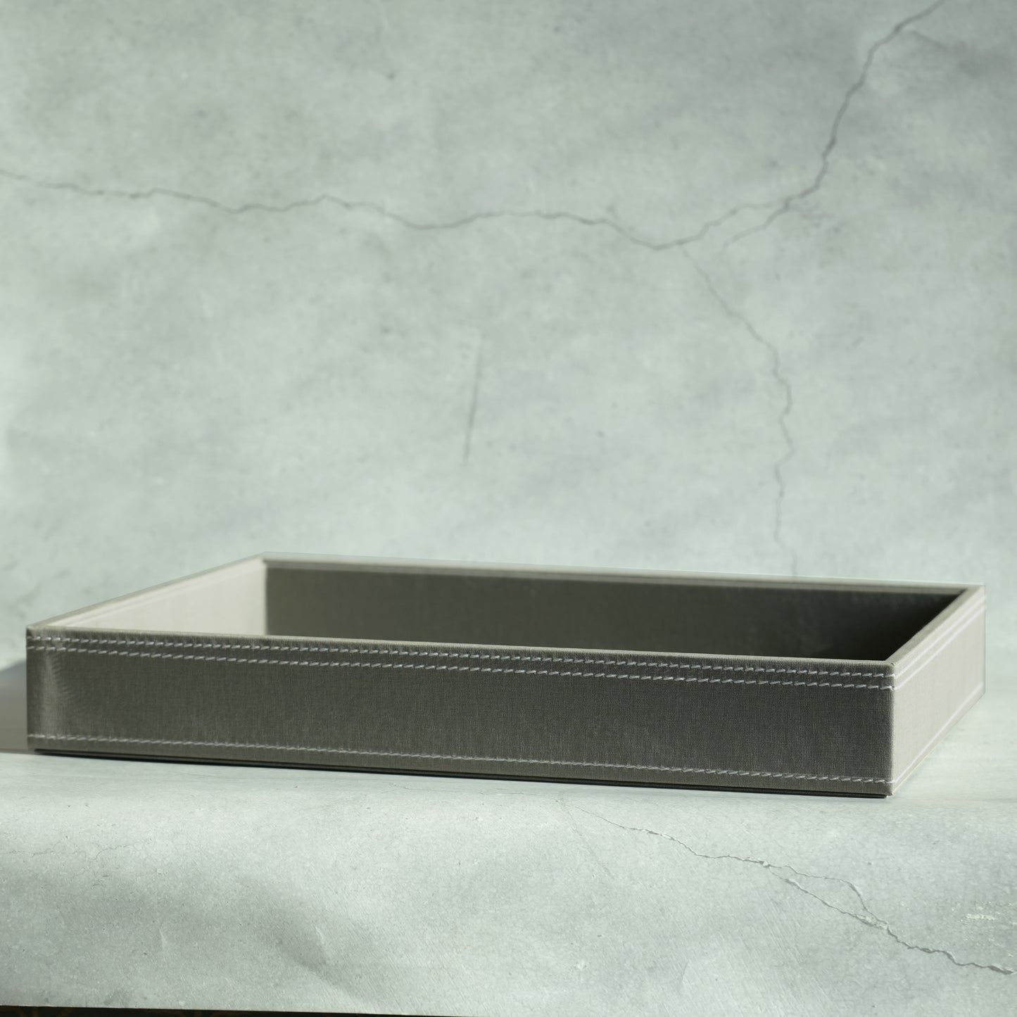 Stone Gray PU Leather Serving Tray - Large