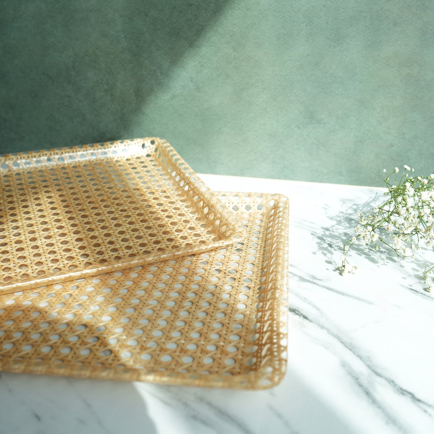 Rattan Ribbed Acrylic Serving Tray- Jumbo set