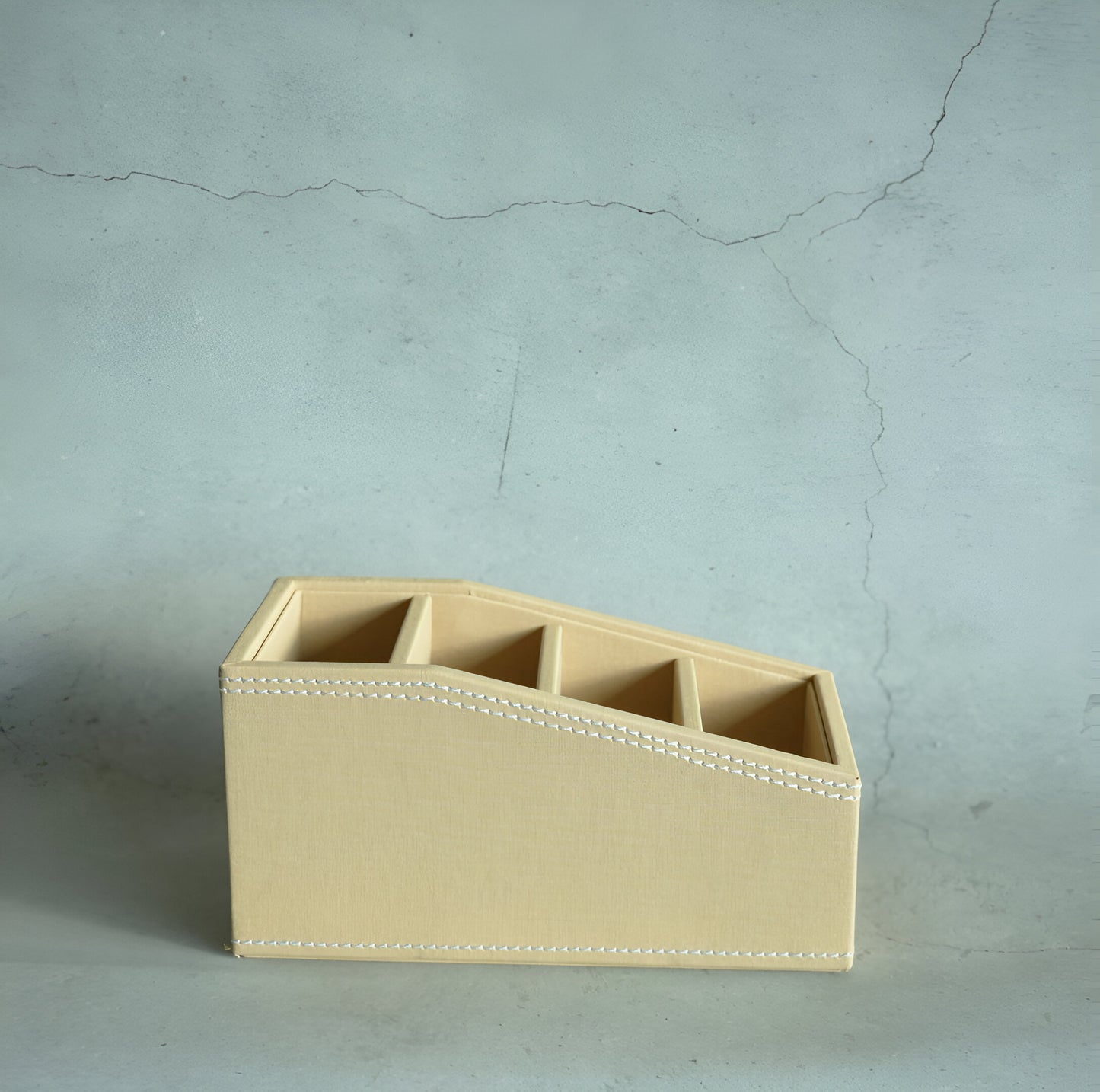 Sand Beige PU Leather Remote Control Organiser