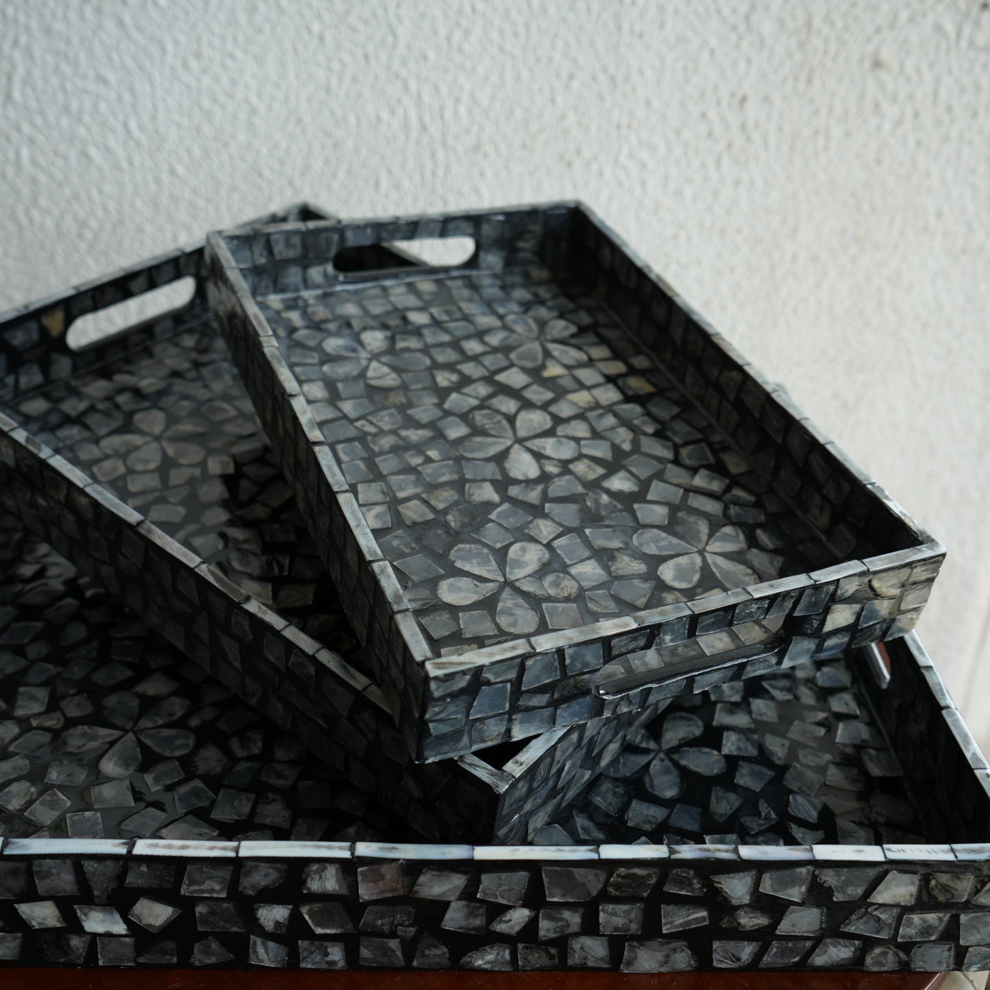 Small Rectangular Mother-of-Pearl Serving Tray - Noir
