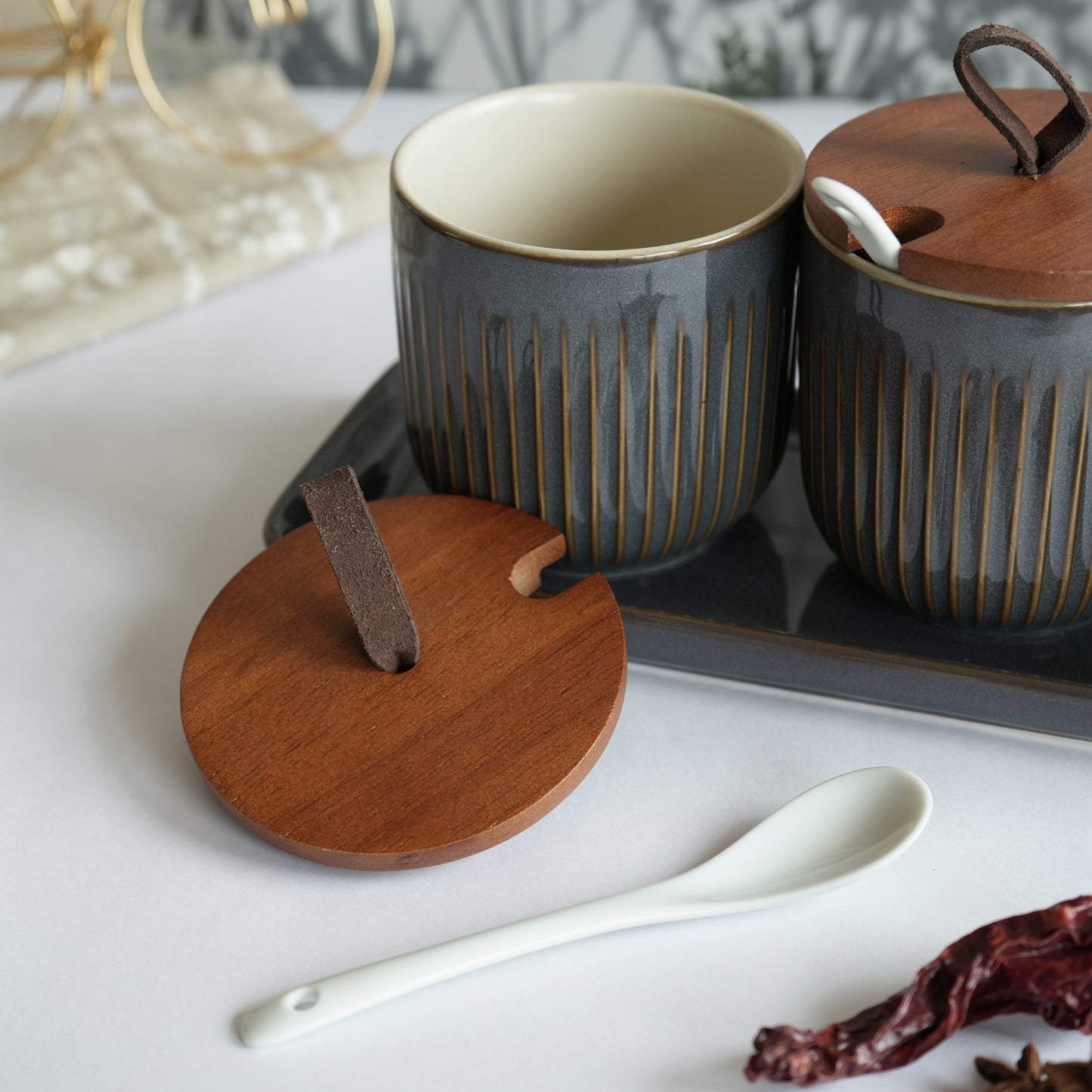 Set of 3 Ceramic Pickle Jars- Gray