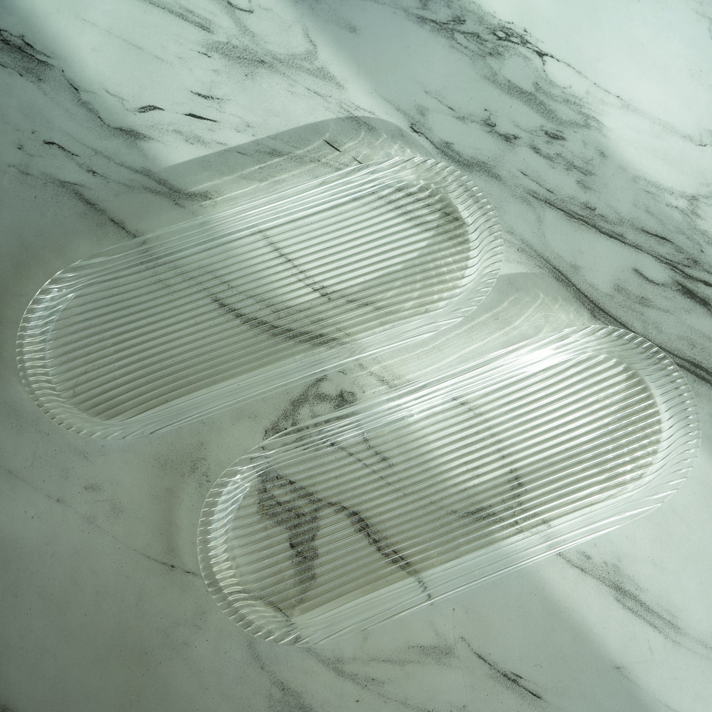 Clear Ribbed Acrylic Oblong Serving Tray- Pack of 2