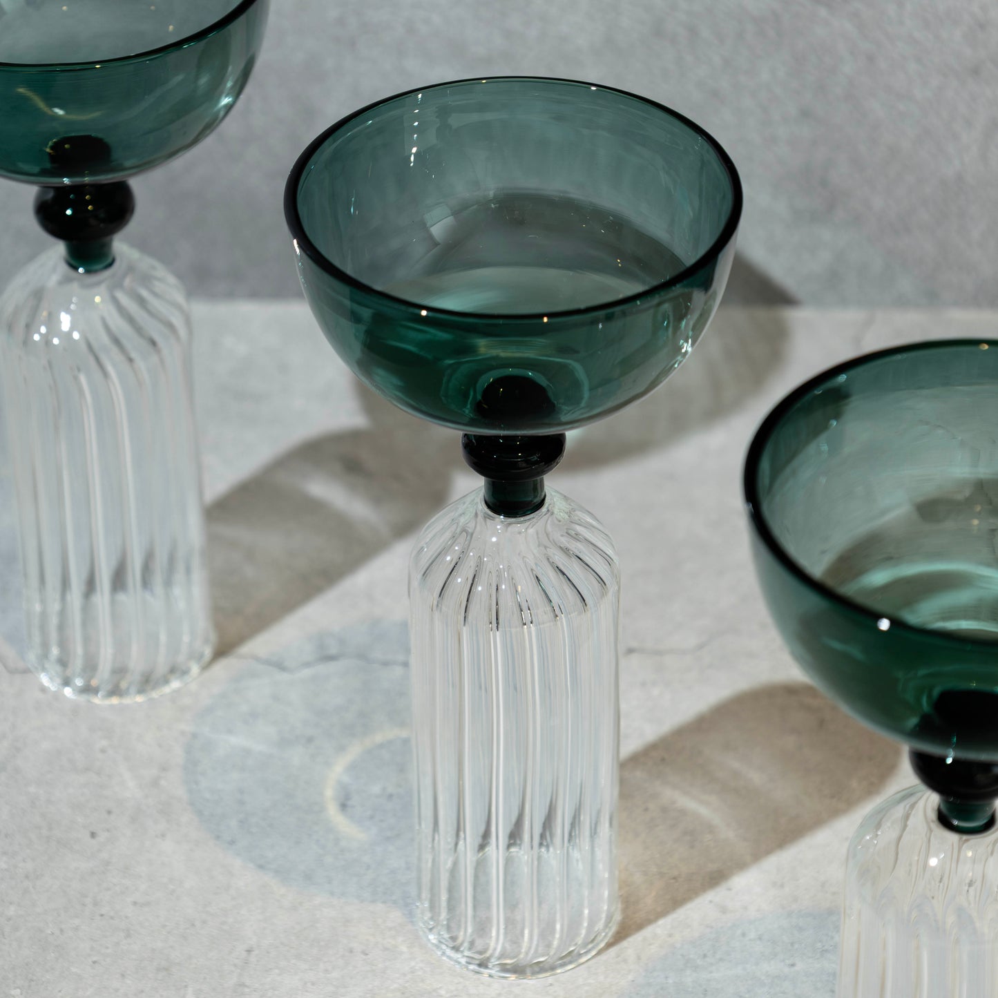 Emerald Green Ribbed Coupe Glass- Set of 4