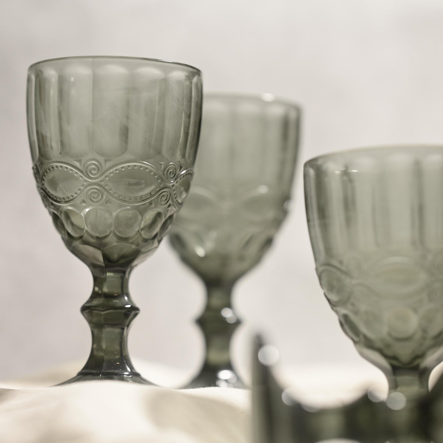 Gray Tinted Textured Cocktail Glass- Broad- Set of 6