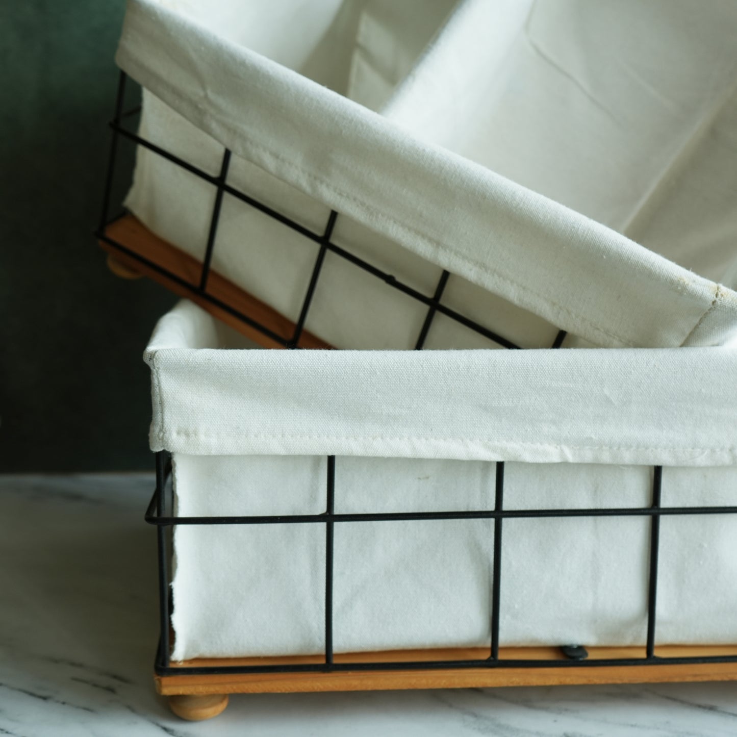 Metal and Wood Storage Basket with Liner- Regular