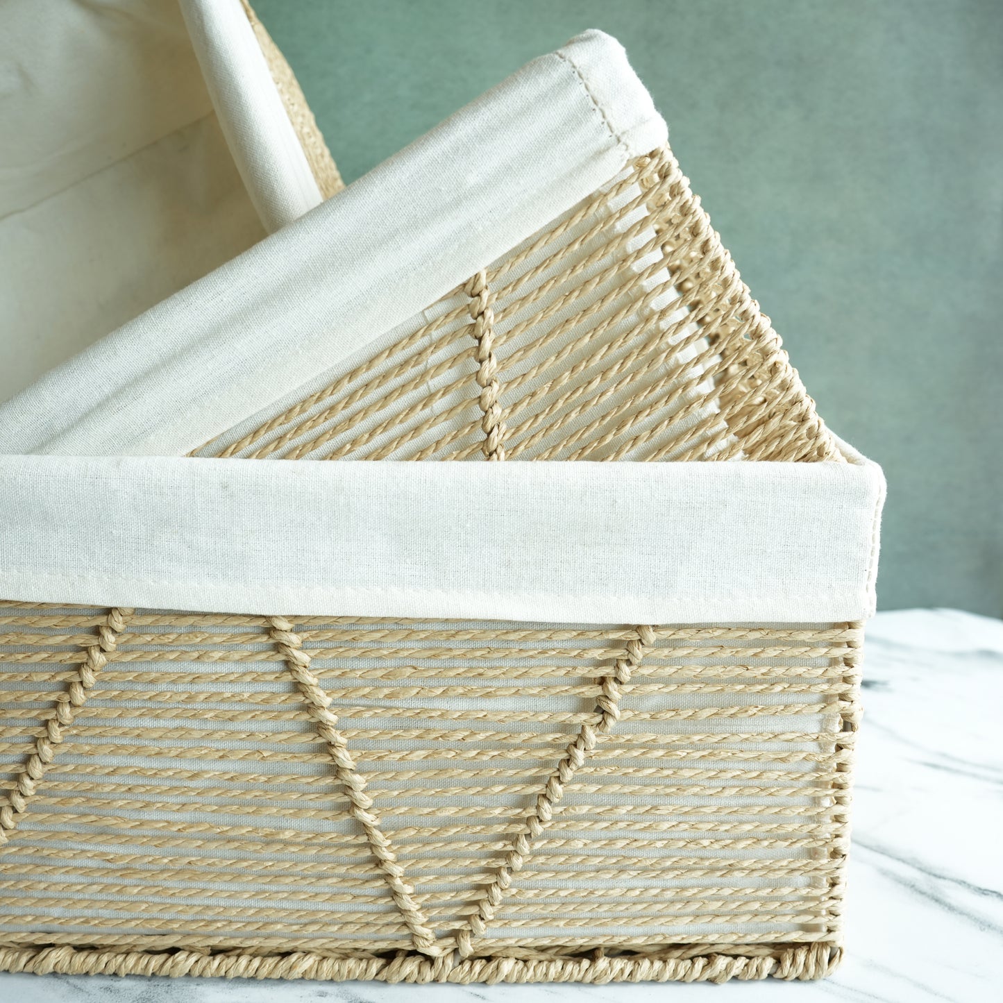 Woven Jute Storage Basket with Liner- Small