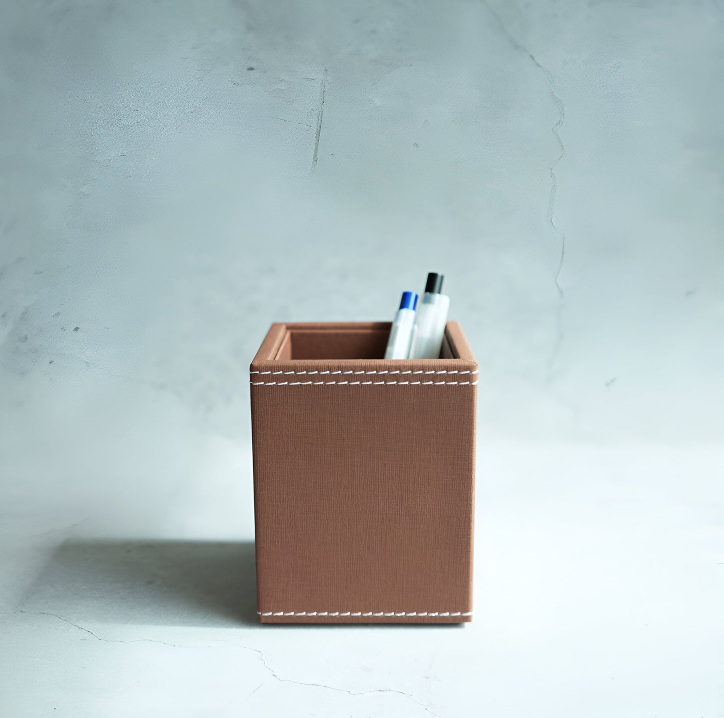 Umber Brown PU Leather Stationery Holder