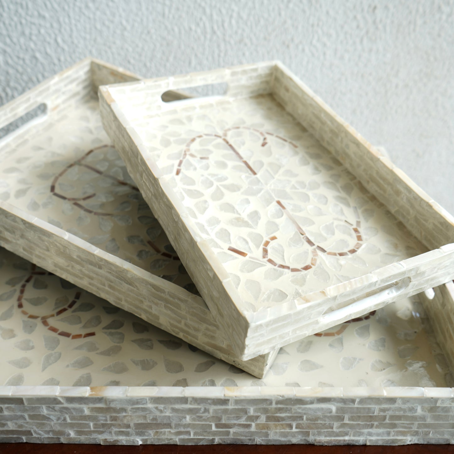 Medium Rectangular Mother-of-Pearl Serving Tray - Pearl white