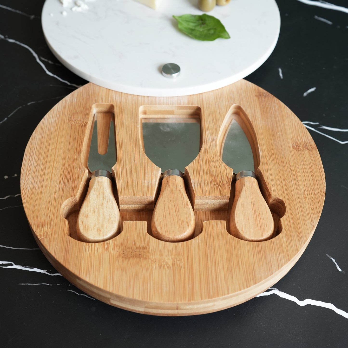 Cheese Knife Set with Marble Board - White