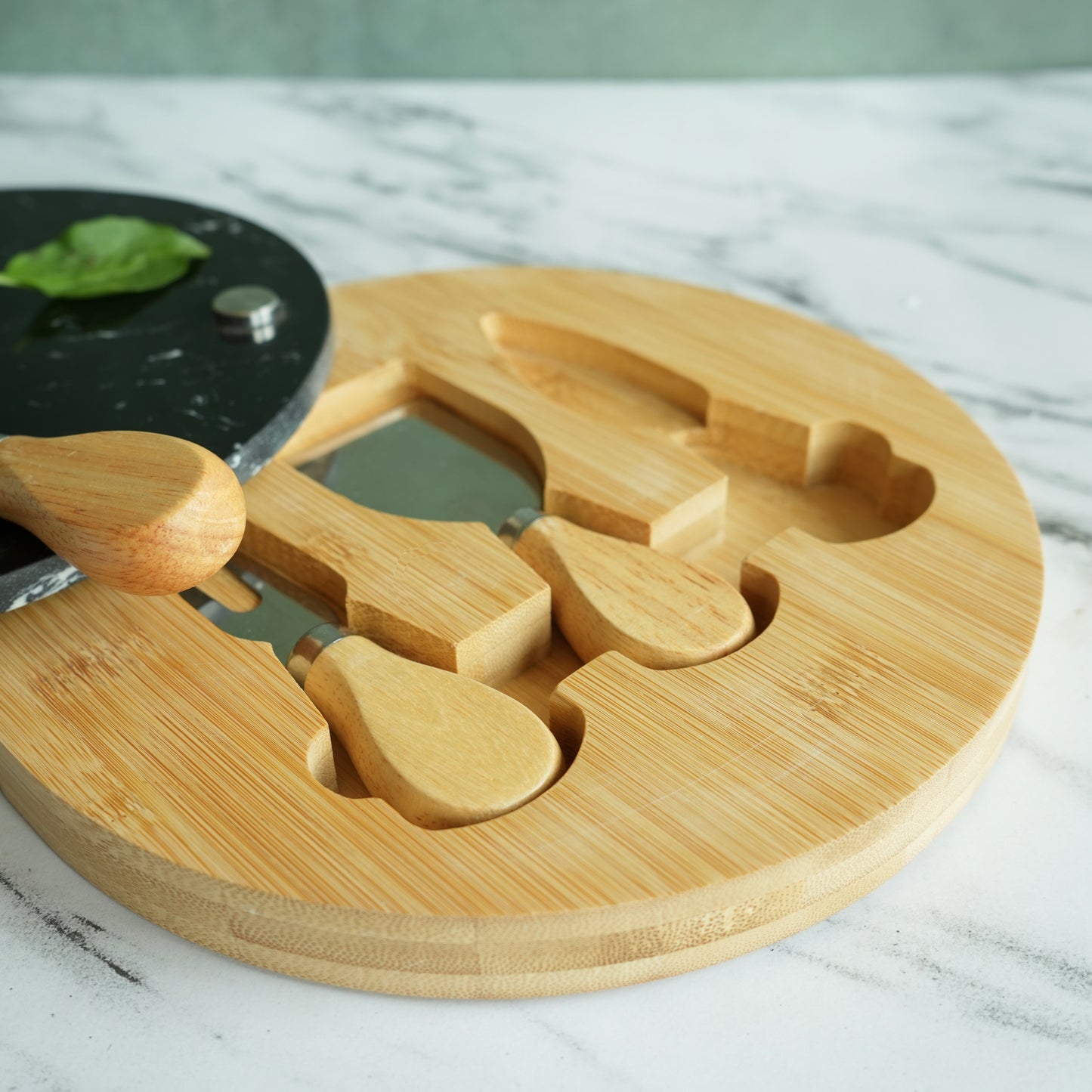 Cheese Knife Set with Marble Board - Black