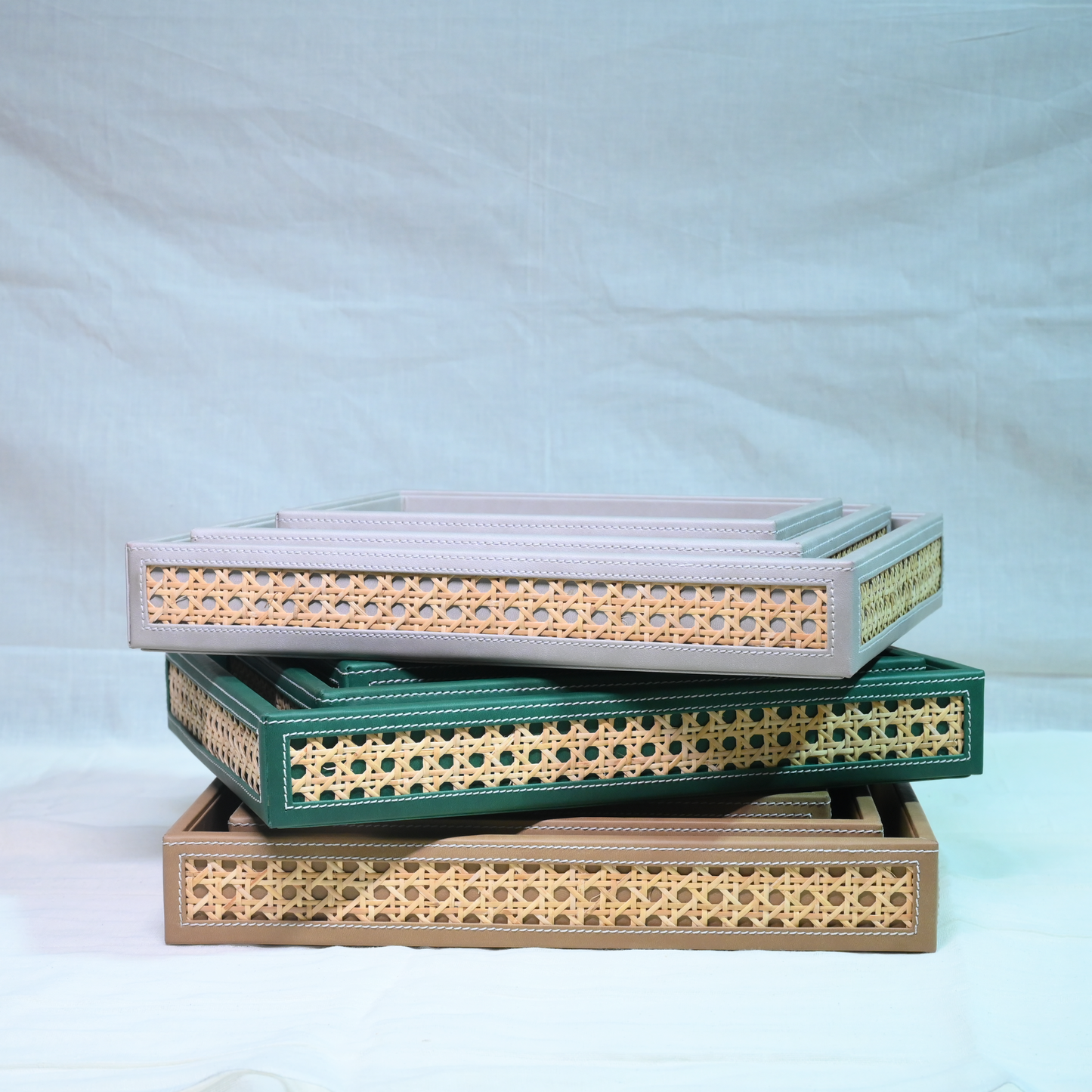 Emerald Green Rattan Serving Tray- Small