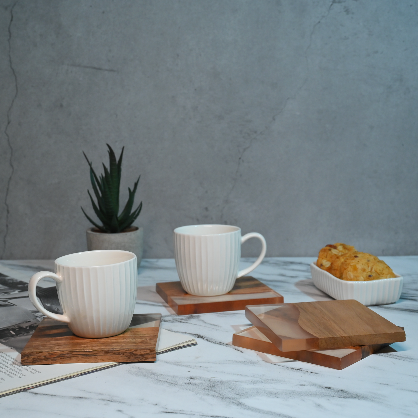 Brown Translucent Resin and Wooden Square Coasters- Set of 4