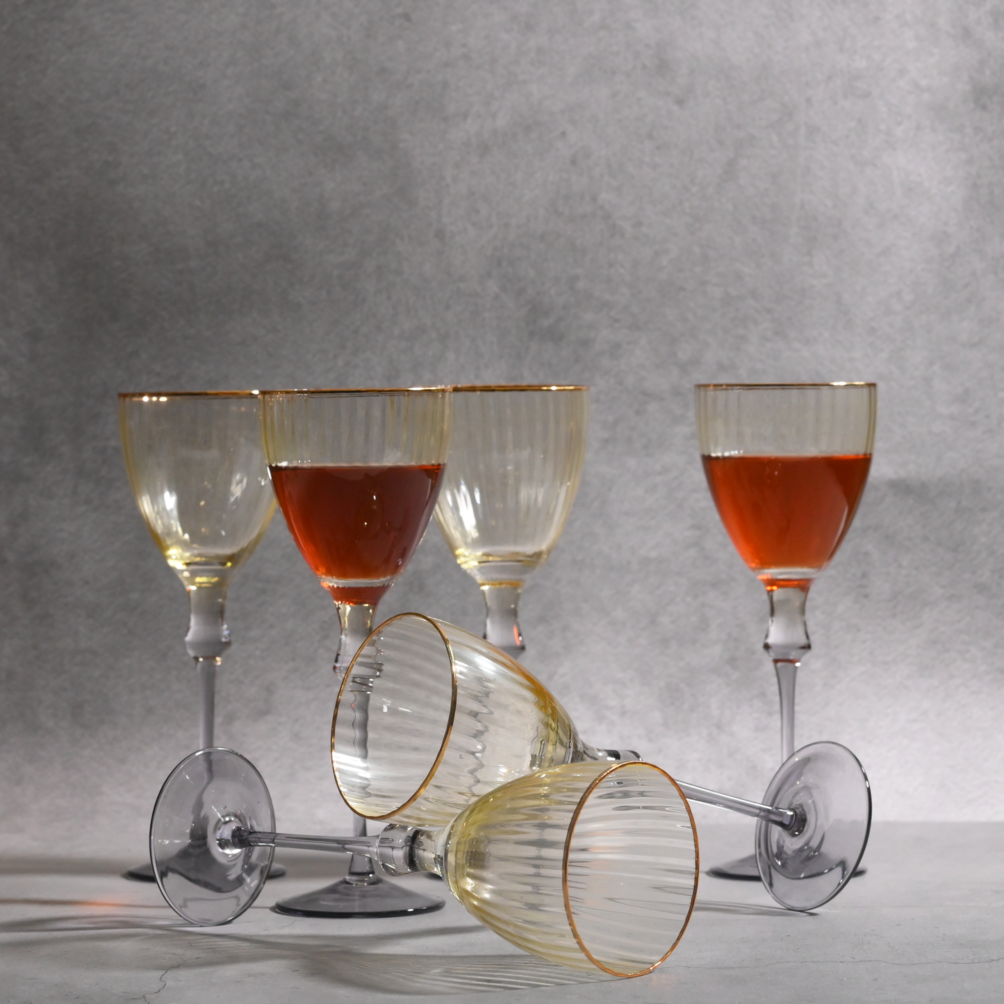 Yellow Tinted Ribbed Wine Glass- Set of 6