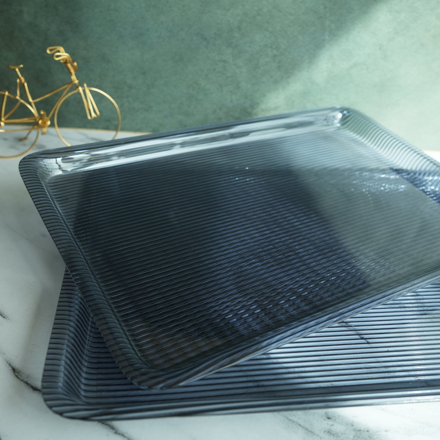 Aqua Ribbed Acrylic Serving Tray- Jumbo set