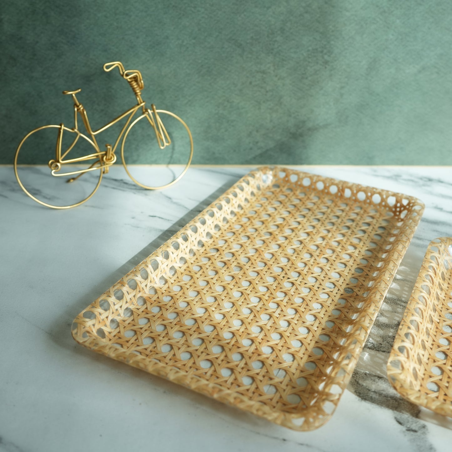 Rattan Ribbed Acrylic Serving Tray- Oblong set