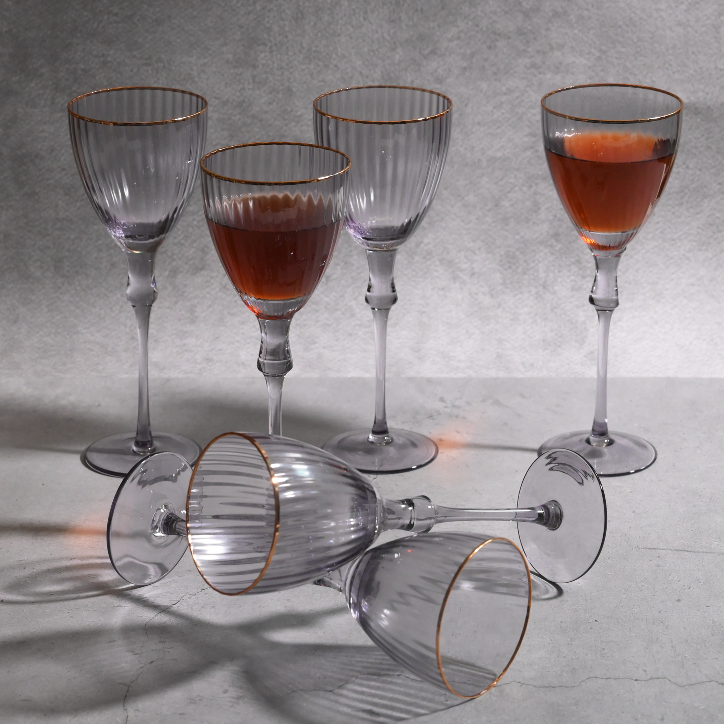 Gray Tinted Ribbed Wine Glass- Set of 6