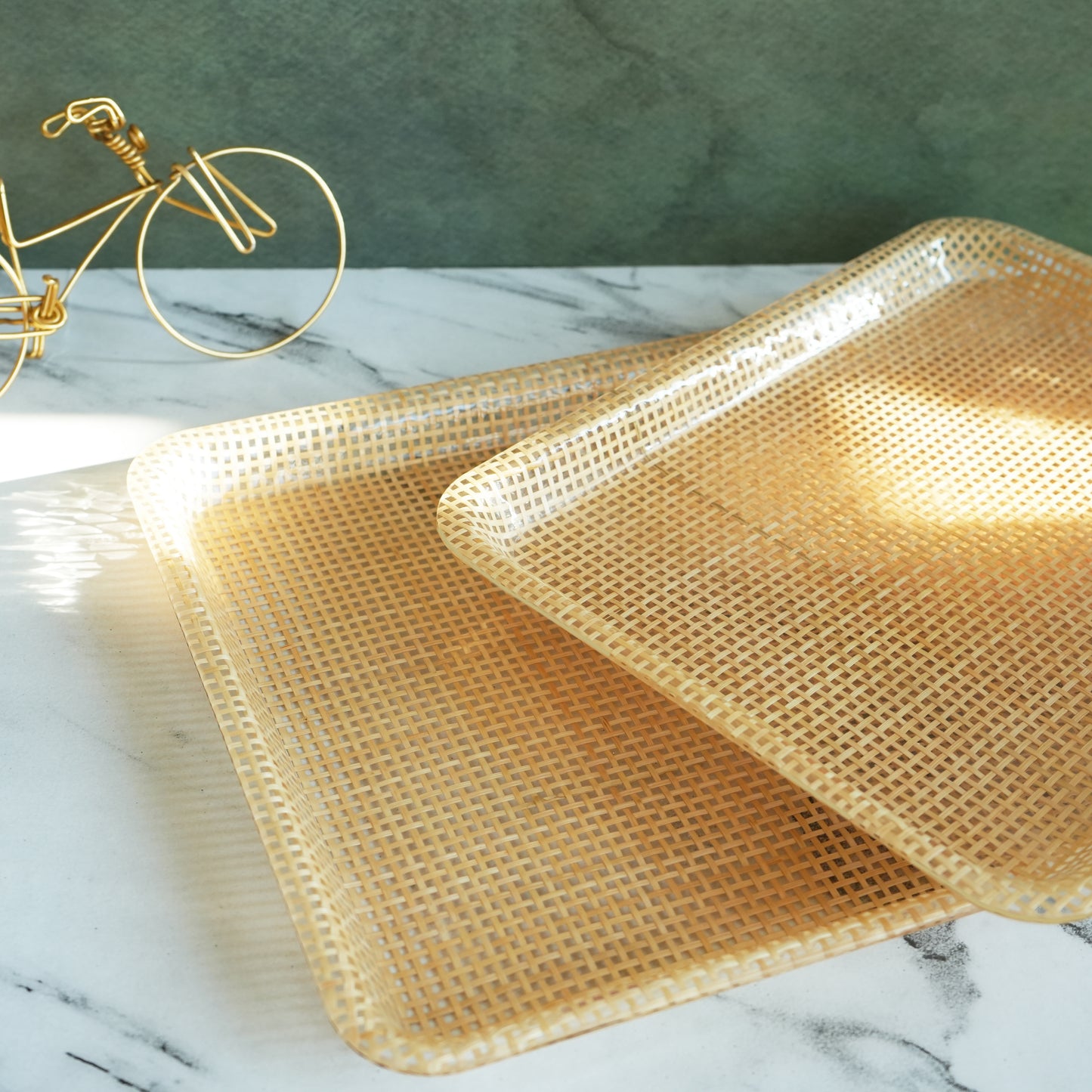 Box Weave Rattan Acrylic Serving Tray- Regular set