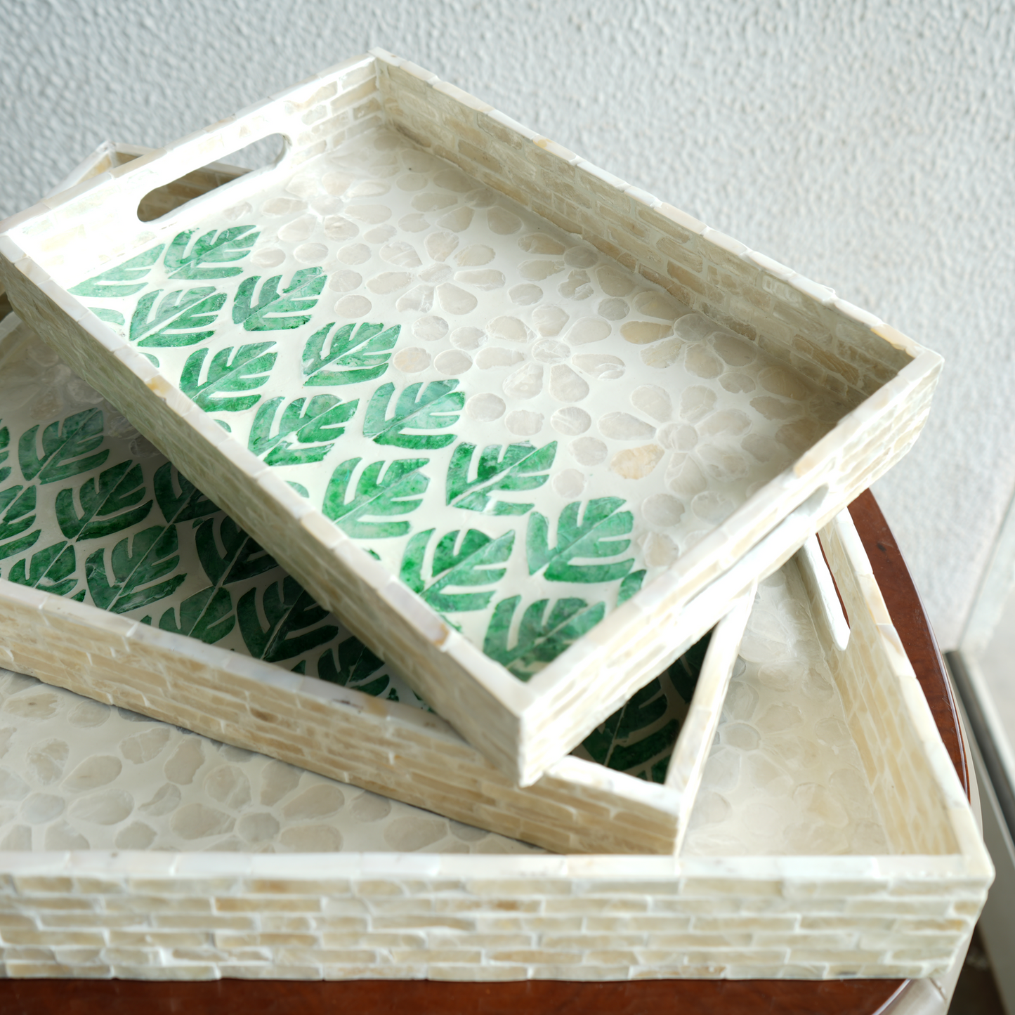 Medium Rectangular Mother-of-Pearl Serving Tray - Botanic