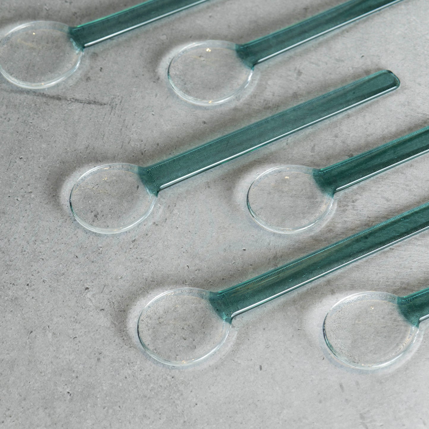 Emerald Green Tinted Glass Dessert Spoon Set