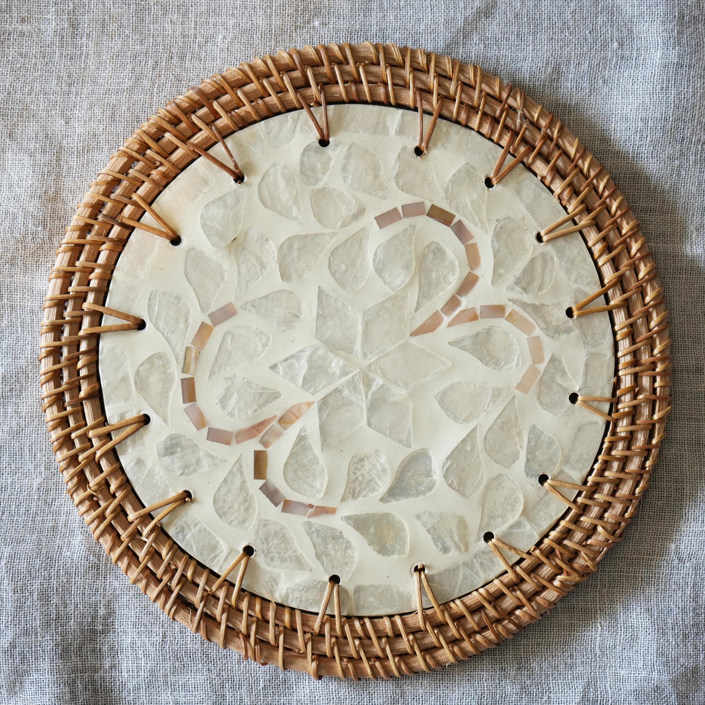 Mother-of-Pearl & Cane Trivet - Pearl White