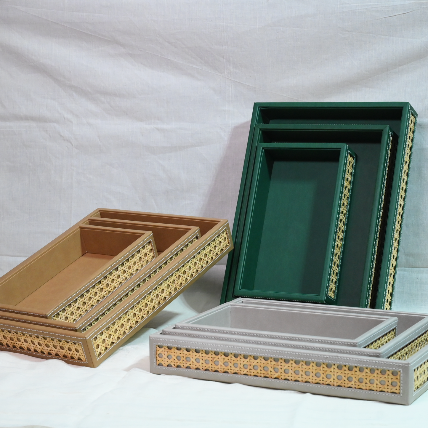 Emerald Green Rattan Serving Tray- Small