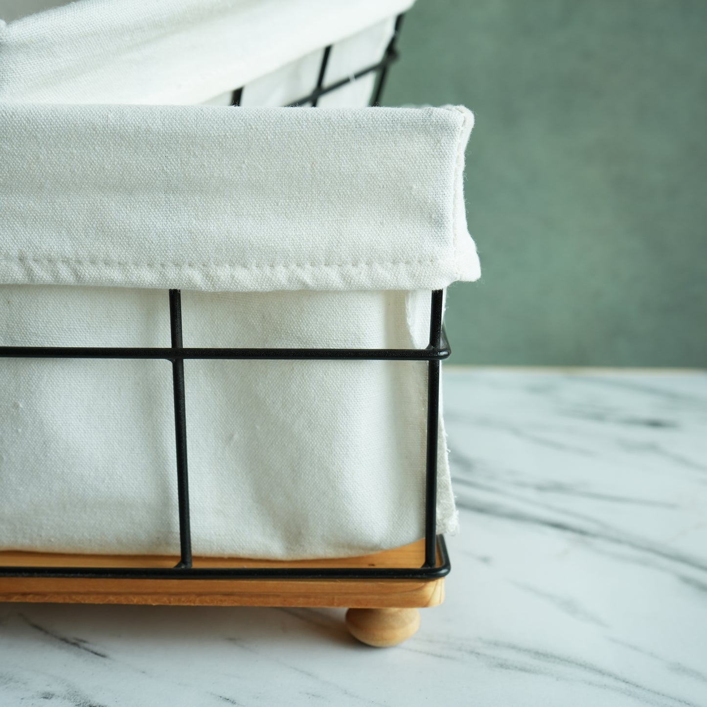 Metal and Wood Storage Basket with Liner- Regular