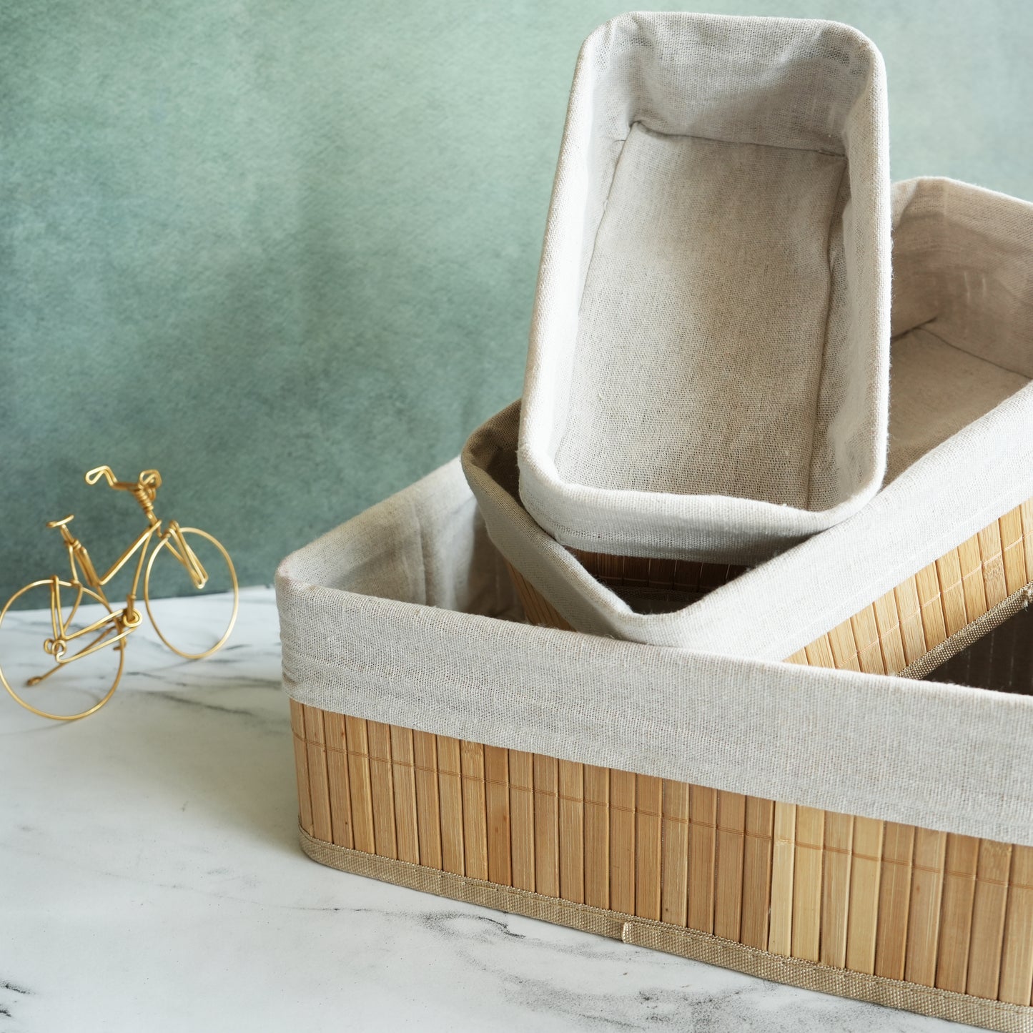 Bamboo Storage Basket with Liner- Small