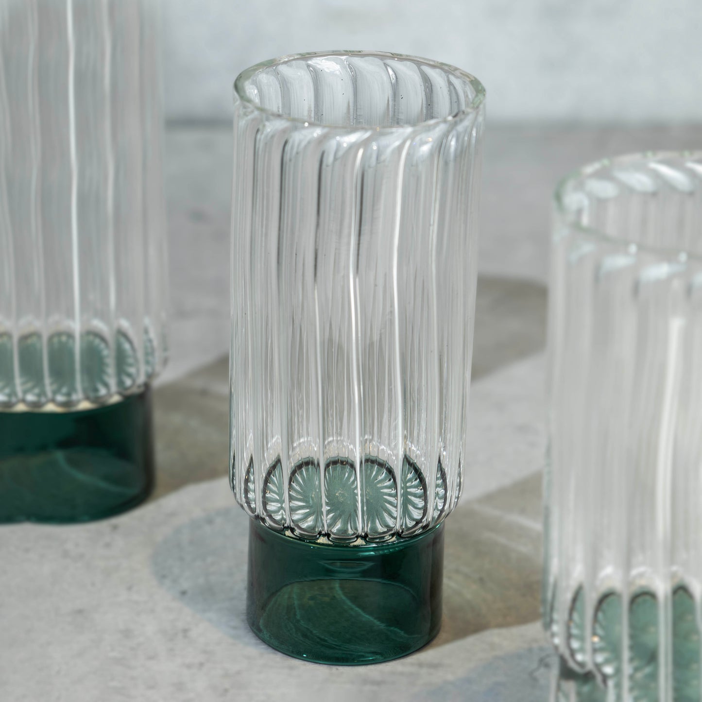 Emerald Green Ribbed Cocktail Glass- Set of 6