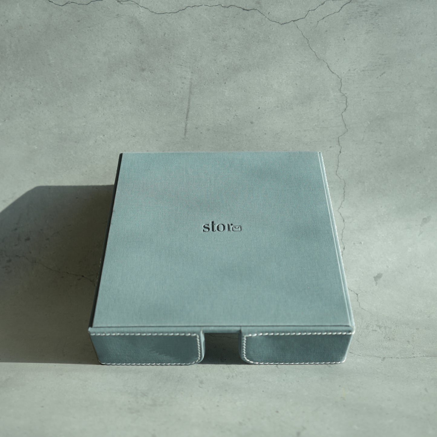 Powder Blue PU Leather Tissue Holder with Weighted Bar