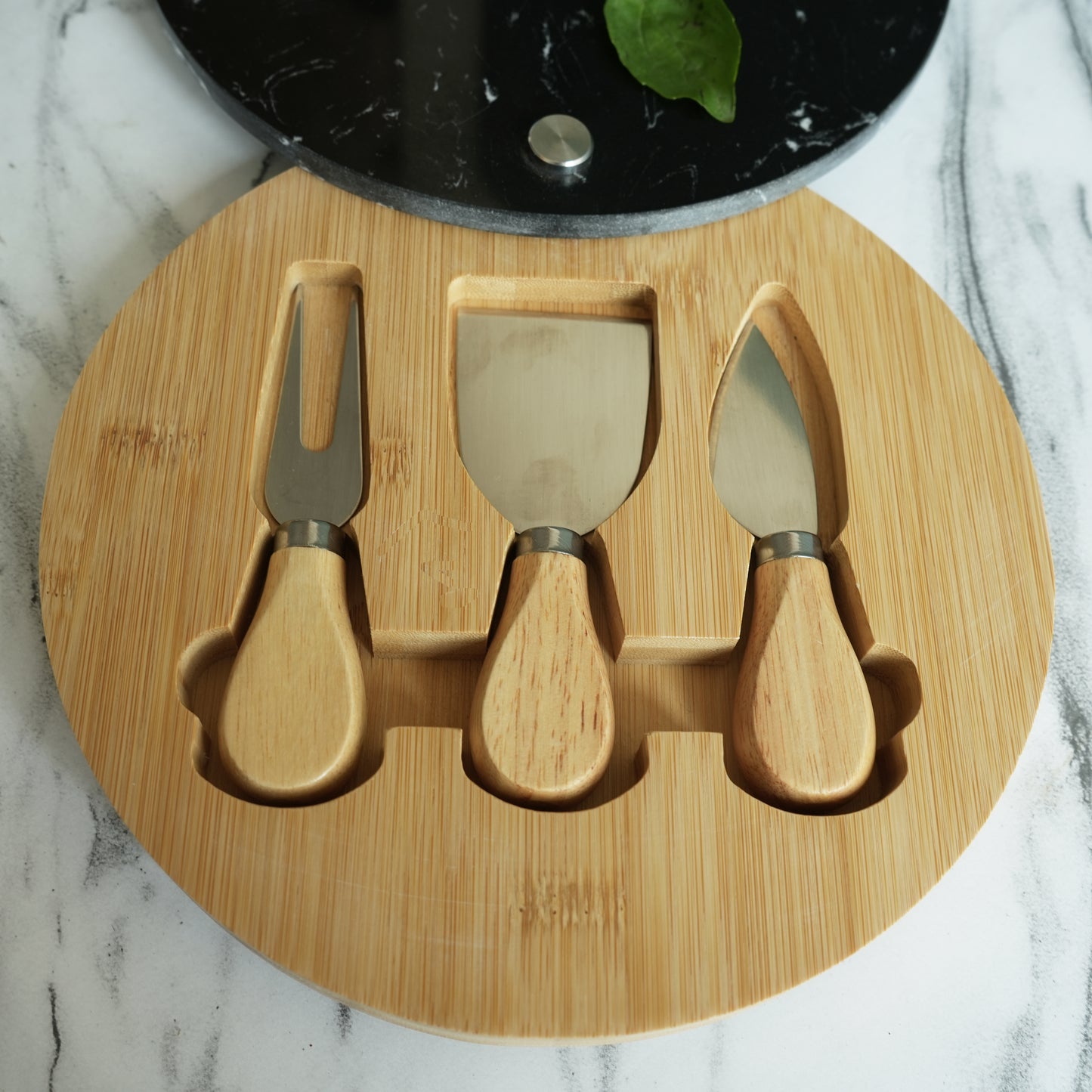 Cheese Knife Set with Marble Board - Black