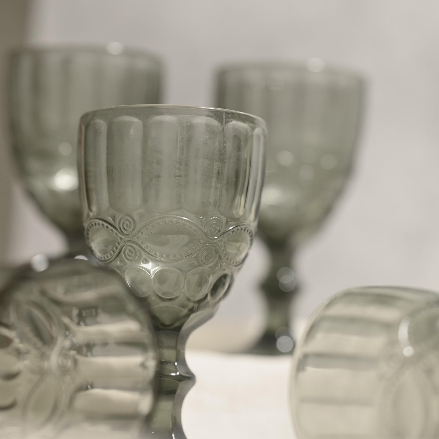 Gray Tinted Textured Cocktail Glass- Broad- Set of 6