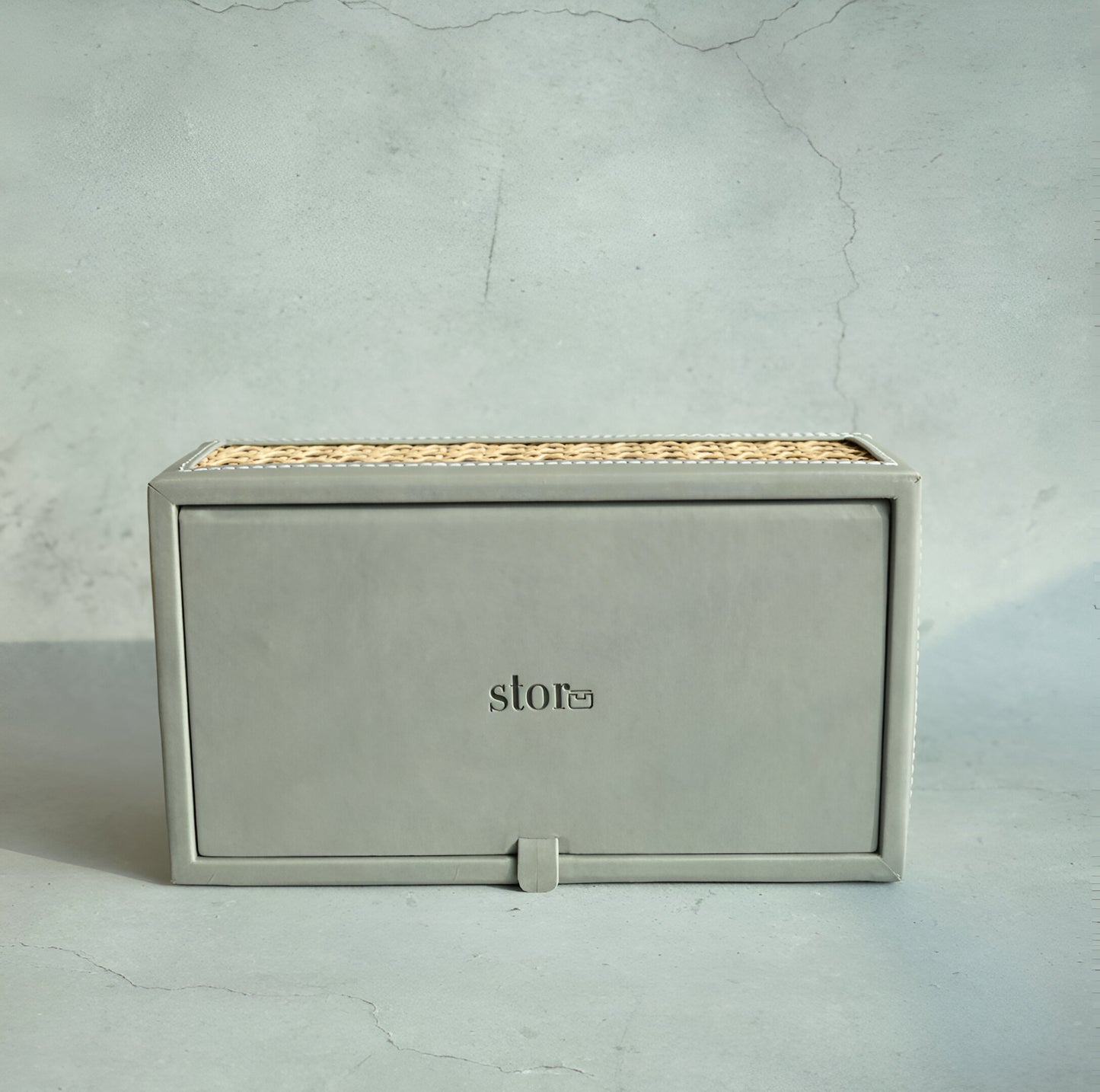 Stone Gray PU Leather & Rattan Tissue Box - Rectangle